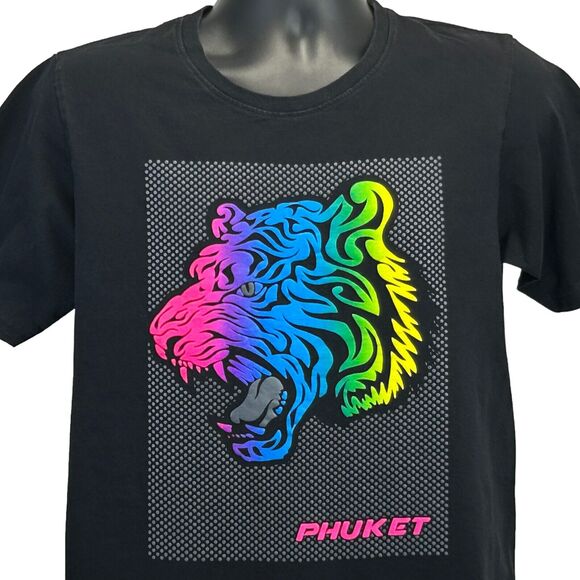 Phuket Thailand T Shirt Mens M Medium Black Indochinese Tiger Puffy Paint Tee - Picture 1 of 7